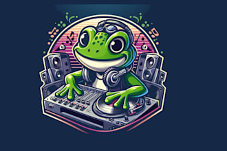 make modern dj frog music mascot logo for your business