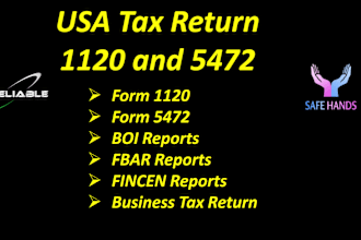 prepare usa tax return and form 1120 5472 and boi fbar reports