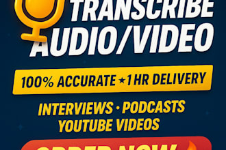 transcribe audio to text and do video transcription in 1 hour