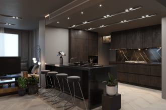 do interior design for living room and kitchen