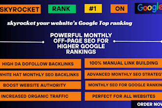 provide complete monthly off page SEO service  for google top ranking