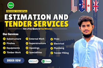provide construction estimating services, tender estimate, cost estimate