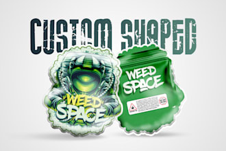 design custom shaped, die cut weed packs, mylar bag, pouches