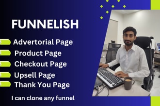 clone advertorial, product and sales page on funnelish