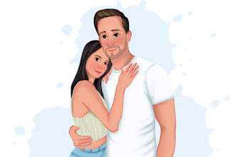 draw disney cartoon style couple,family,pet cartoon portrait