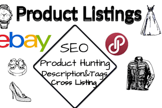 do seo ebay listing, poshmark listing, cross listing, product listing, VA