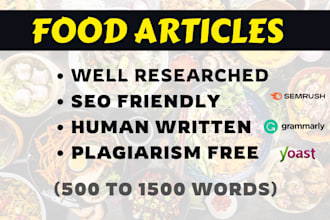 write food blog posts, SEO food articles or site content