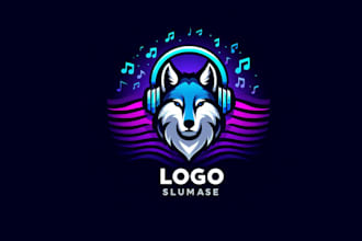 make modern dj wolf music mascot logo design for your company