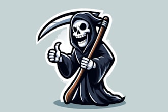creative unique skull reaper mascot logo with express delivery