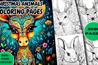 3500 christmas coloring page for adult and kids png cover any page for KDP etsy