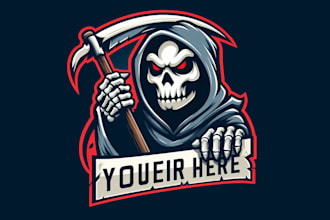 design super unique skull reaper mascot logo in very short time