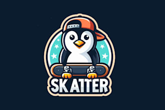 make modern skater penguin mascot logo design with express delivery