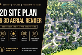 design 2d site plan and 3d aerial render