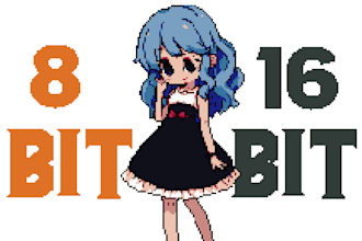 create 8 bit or 16 bit pixel art character for game, animated gif, retro art
