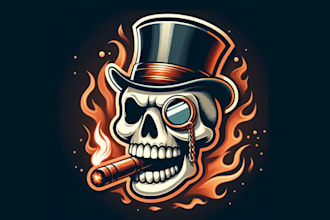 make modern skull smoking mascot logo design with unlimited revision