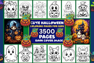 3500 halloween coloring page for adult and kids png cover any page for KDP etsy