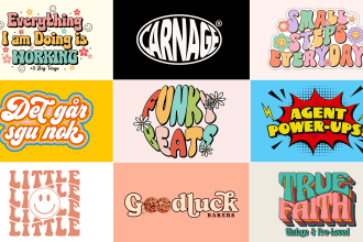 design cute, retro, hippie, psychedelic, funky, groovy typography logo