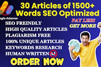 write 30 bulk SEO articles 1500 words for guaranteed adsense approval
