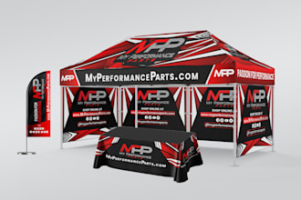design table cover, flag and canopy tent for your exhibition