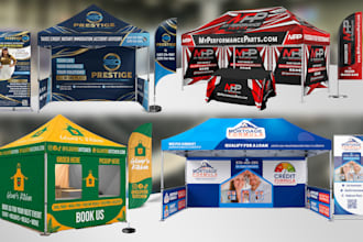 design canopy tent, table cover and flag for your exhibition