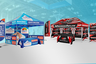 design canopy tent, table cover and flag for your exhibition
