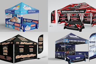 design canopy tent, table cover and flag for your exhibition