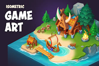 draw 2d isometric game assets, bildings, props for game