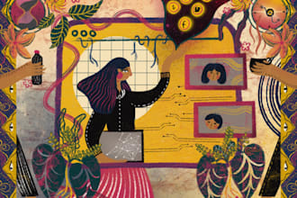 draw illustrations in a decorative surrealist style