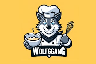 create an awesome wolf cooking mascot logo design in 12 hours