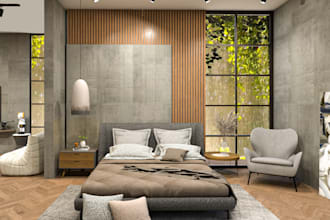do interior design for bedroom, living, bathroom and renders