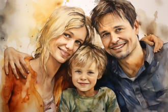 draw couple, family or group to vector cartoon portrait