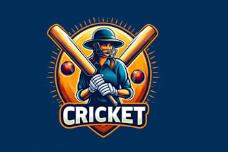 make unique cricket player and bat mascot logo design for your company
