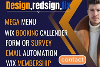 do wix booking calendar, mega menu, form survey, email automation, membership