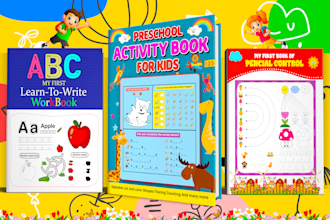 design kids coloring book cover, interior design activity book for kids adults