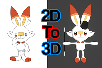 design 3d character from 2d cartoon or anime