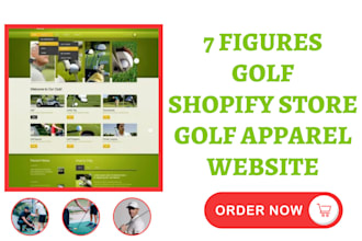 design 7 figures golf shopify store golf apparel website sport accessories store
