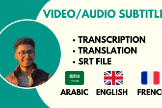 translate, transcribe, subtitlesfrench and arabic srt
