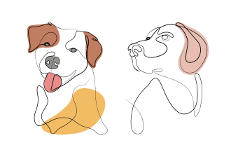 draw cat dog pet animal in line art, one line art illustration