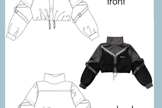 create professional fashion technical sketch and tech packs