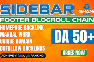 create high da 50 plus sidebar blogroll footer backlinks