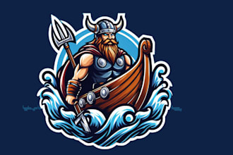 make an amazing viking ship sport mascot logo for your company