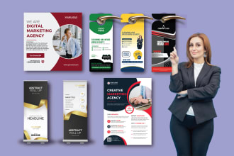 create door hangers, rollup banners, cover and poster design