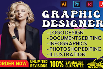 do graphic design in adobe illustrator, photoshop photo editing, indesign