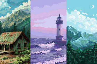 draw pixel art, environment, characters etc