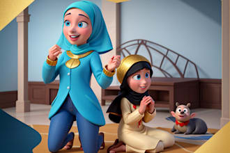 illustrate islamic muslim childrenbook for kid story, graphic novel islamic book