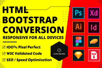 convert figma to HTML, xd to HTML, PSD to HTML responsive bootstrap 5