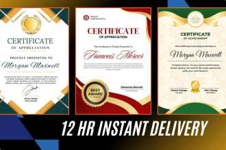 do custom certificate design, diploma or award certificate in 12h