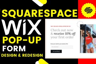 design wix or squarespace pop up with email campaign