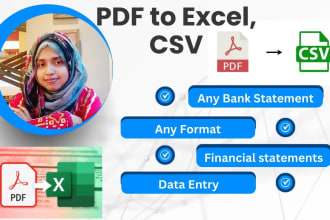 convert any bank statement PDF to CSV, excel,  financial report in excel