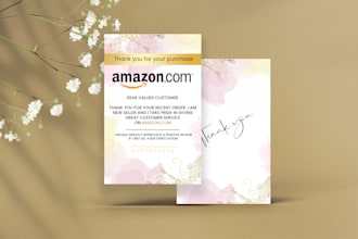 design custom amazon thank you cards, product inserts, and packaging insert
